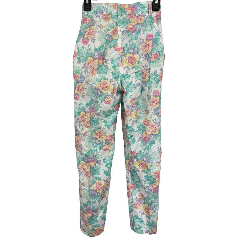 Chic Vintage Floral High Wiast 80s Pastel Pants USA Made Womens sz 24 x 27 - Picture 14 of 16